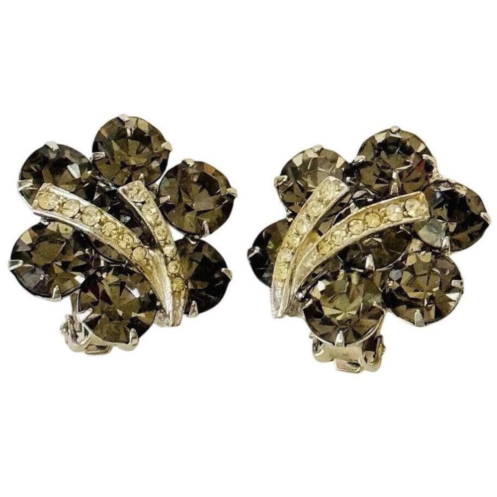 Regal Weiss Earrings VTG Signed crystal Rhinestone Crystal Clip Glitzy Round 60s